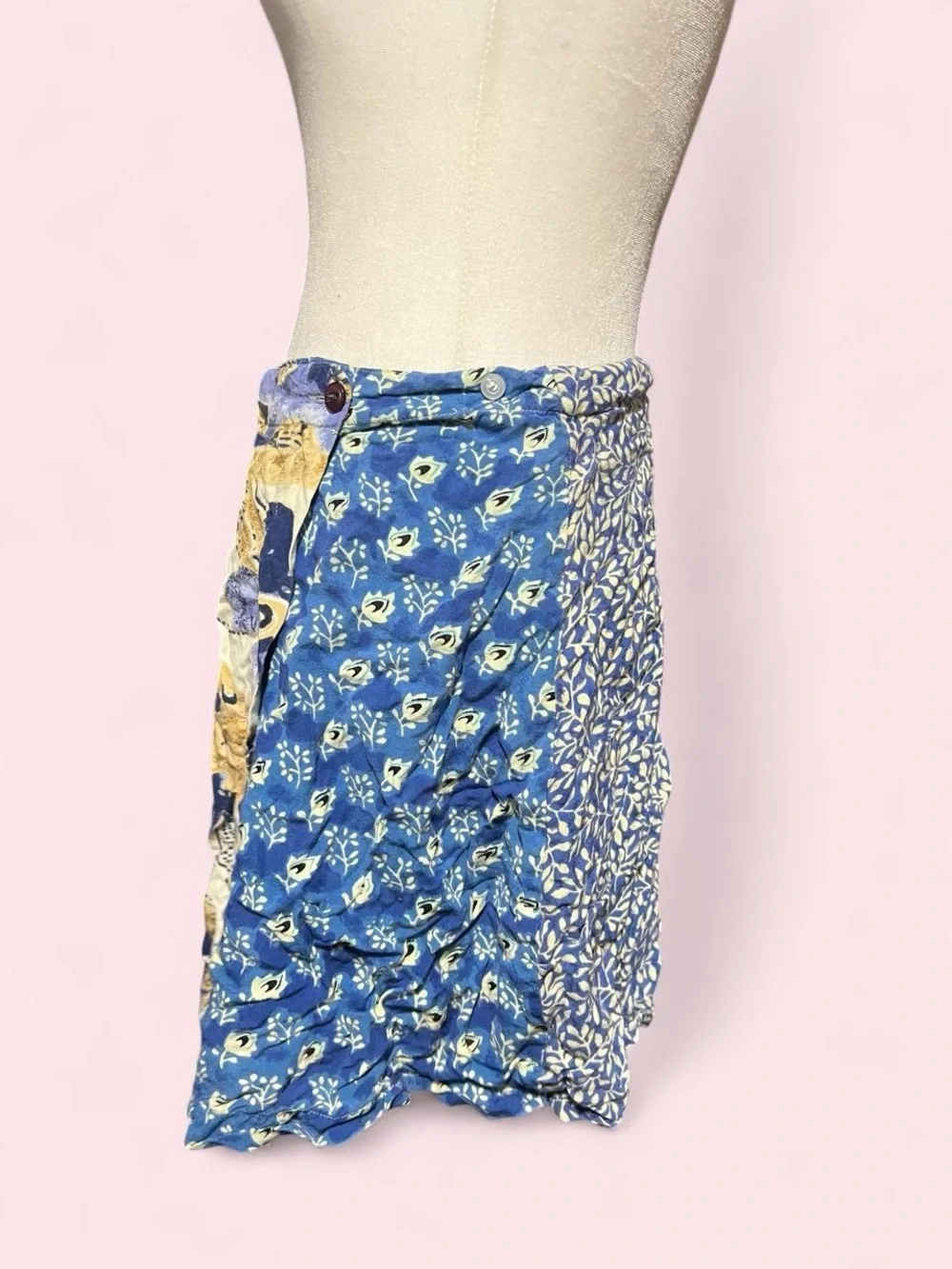 Medium Floral Patchwork Blue and Gold Women's Skirt